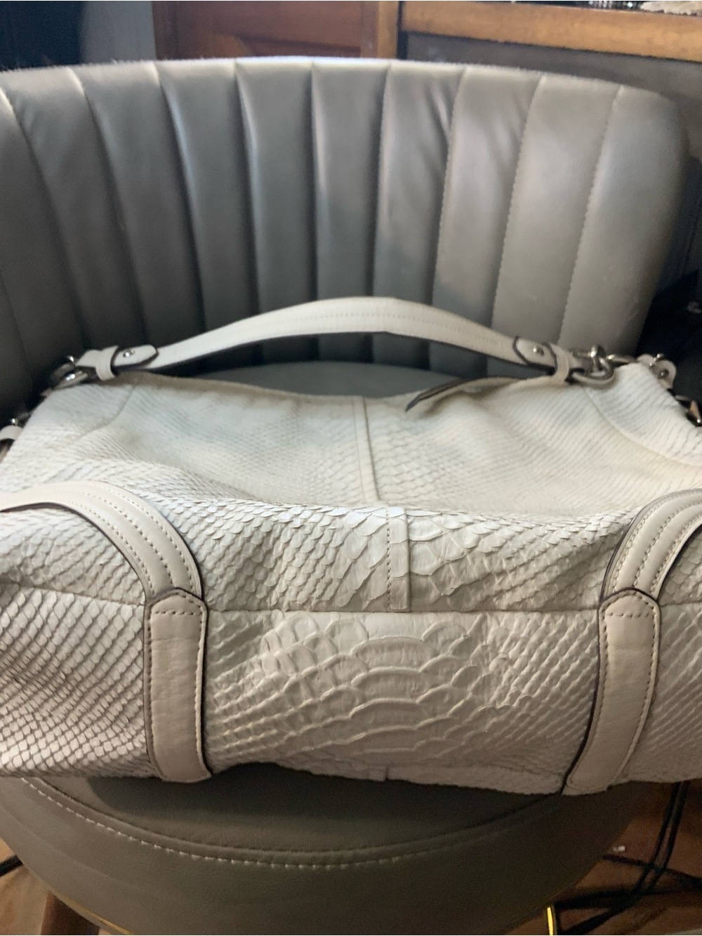 Coach hobo Python- embossed Leather Shoulder Bag with Silver Logo - Picture 3 of 7